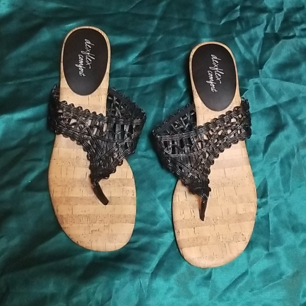 Deflex Comfort Black and Tan Wedge Sandals
